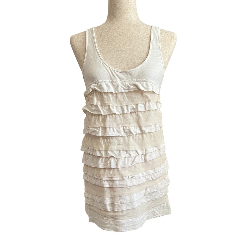 J. Crew Ivory Ruffle Tier Tank Silk Blend y2k 90s Romantic Preppy Feminine M